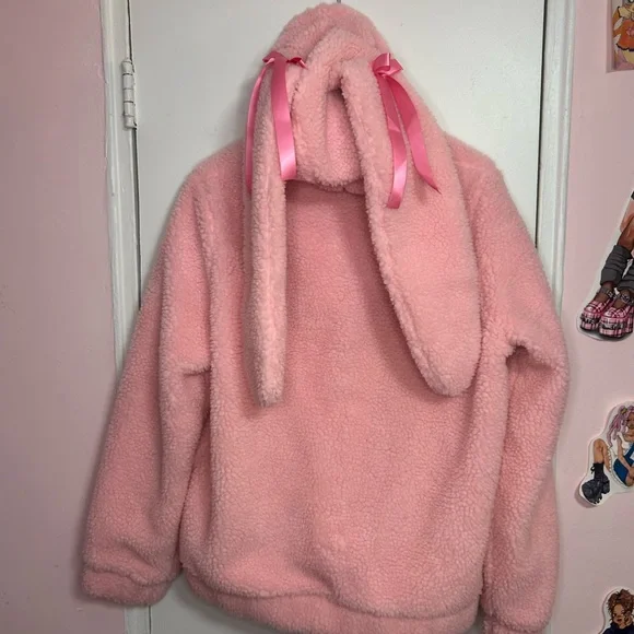 Pink Bunny Ear Sherpa Jacket Dollskill - Picture 2 of 4
